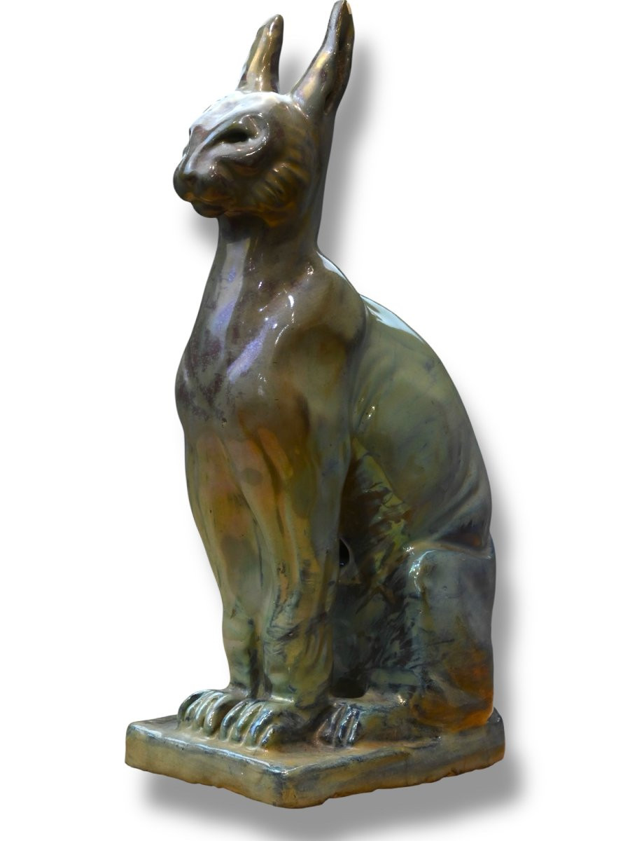 Umberto Mastroianni - Gatto in Ceramica Policroma - Italia Anni 20-photo-2